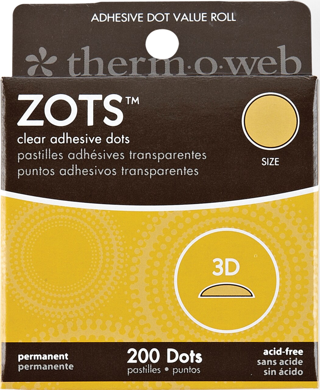 Thermoweb Zots Clear Adhesive Dots-3D 1/2"X1/8" Thick 200/Pkg